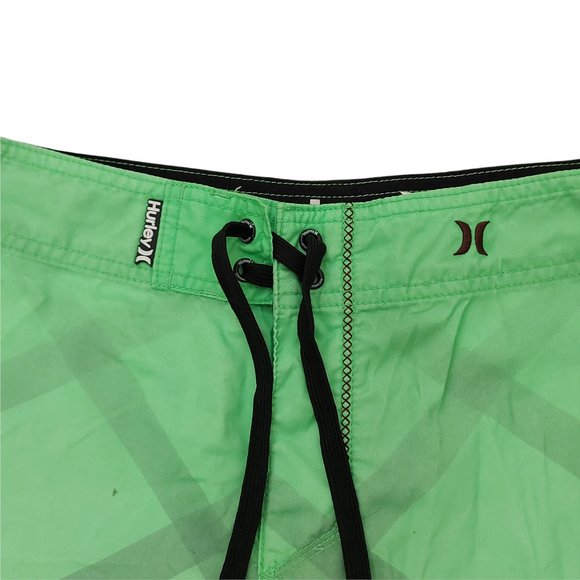 Hurley Board Shorts Mens 30 Green Drawstring Striped Swim Surf Summer Beach - Picture 5 of 8